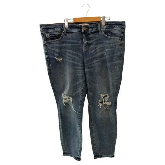 Torrid Denim Womens Plus Size 22T Blue Distressed Ripped Mid-rise Skinny Jeans - Picture 1 of 14